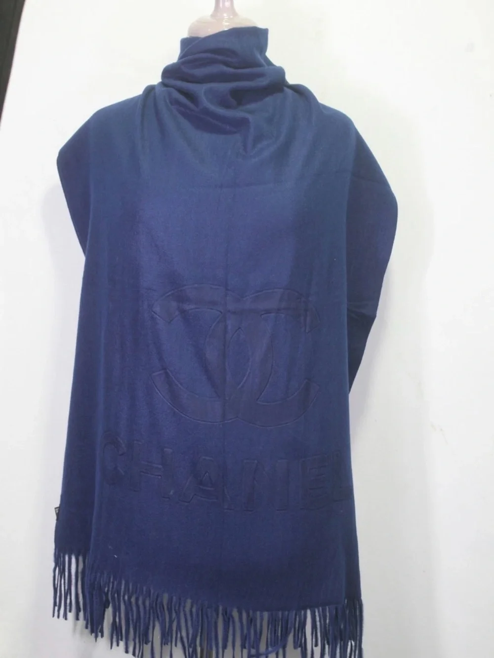 Authentic Chanel Scarf Shawl Stole Wrap 65% Wool 35% Silk Blue Used